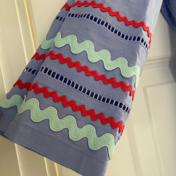 J Crew Long beach tunic with rickrack trim, periwinkle blue with red trim, xs - Picture 3 of 7